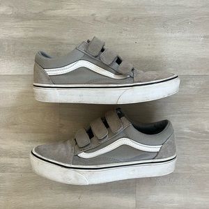 Grey suede Velcro Vans off the wall